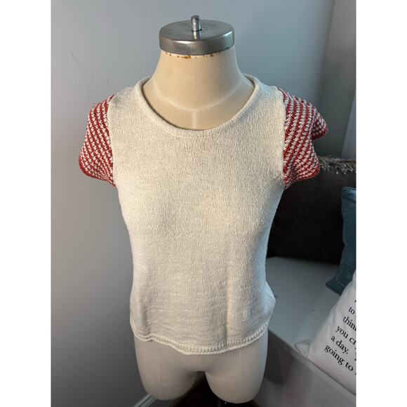 Madewell Kimble Stripe Short Sleeve Sweater Top Womens Size XS Cream Round Neck - Picture 1 of 4